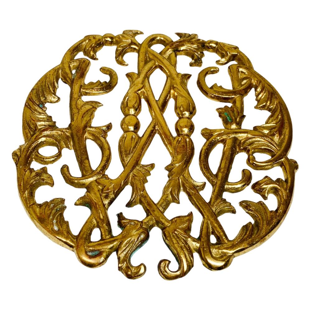 Vintage Trivet Colonial Williamsburg Solid Brass Cypher 1950